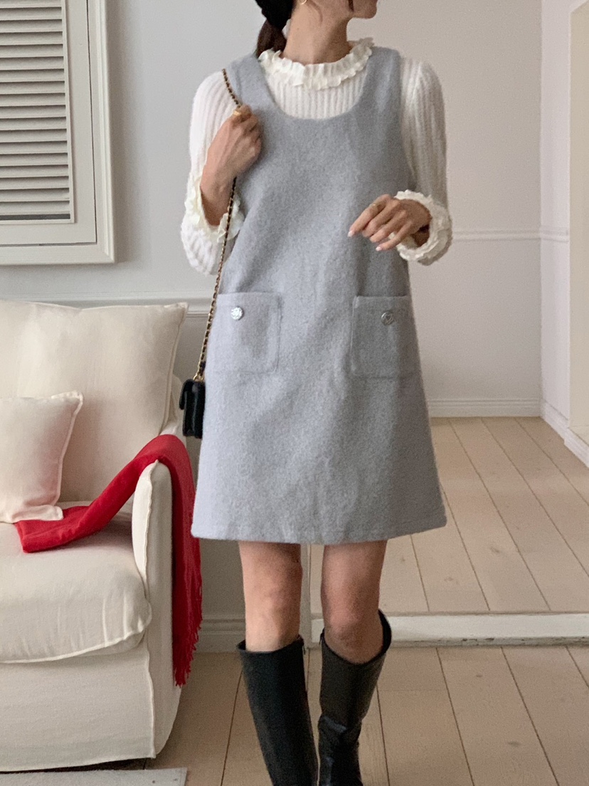 OVE韓國直郵女士新款24秋冬時尚推薦真品休閑人氣連衣裙口袋OVE連衣裙