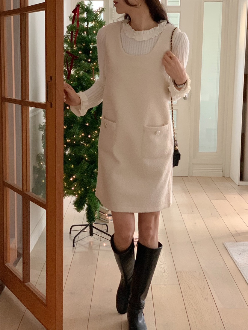 OVE韓國直郵女士新款24秋冬時尚推薦真品休閑人氣連衣裙口袋OVE連衣裙