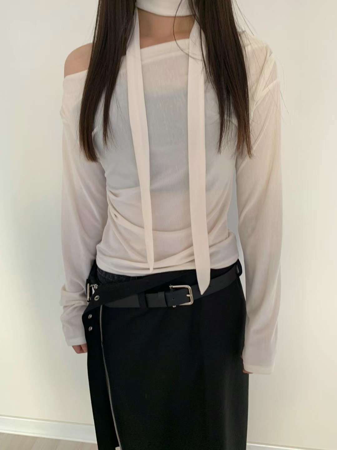 MONMOUTH韓國代購女士新品休閑熱賣人氣時尚真品針織衫含脖帶MONMOUTH針織衫圖色2
