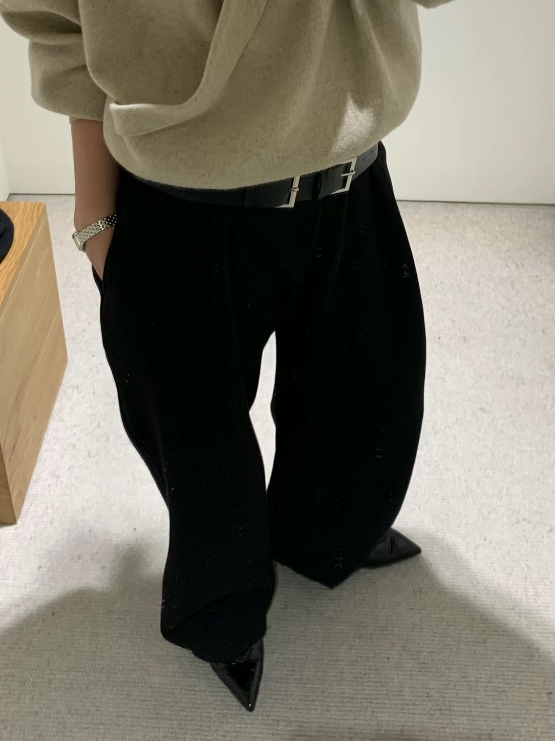 MONMOUTH東大門代購女裝新款24秋冬真品推薦熱賣休閑褲拉絲MONMOUTH休閑褲圖色2