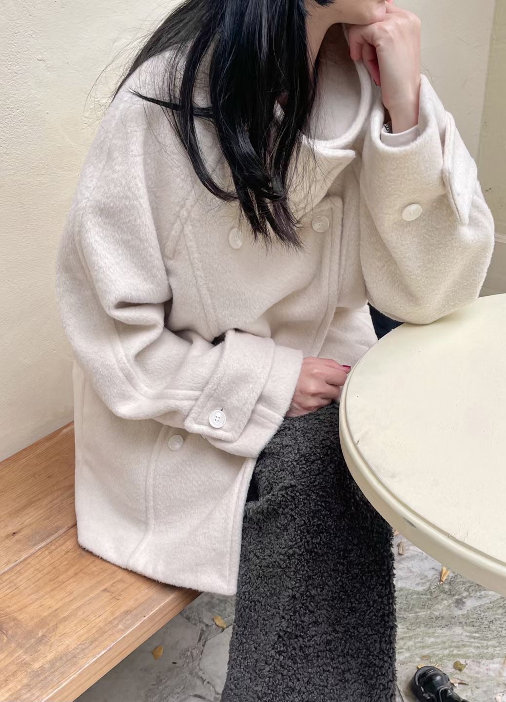 MADE東大門直郵女裝新款真品24秋冬人氣休閑短款大衣羊毛高領MADE短款大衣
