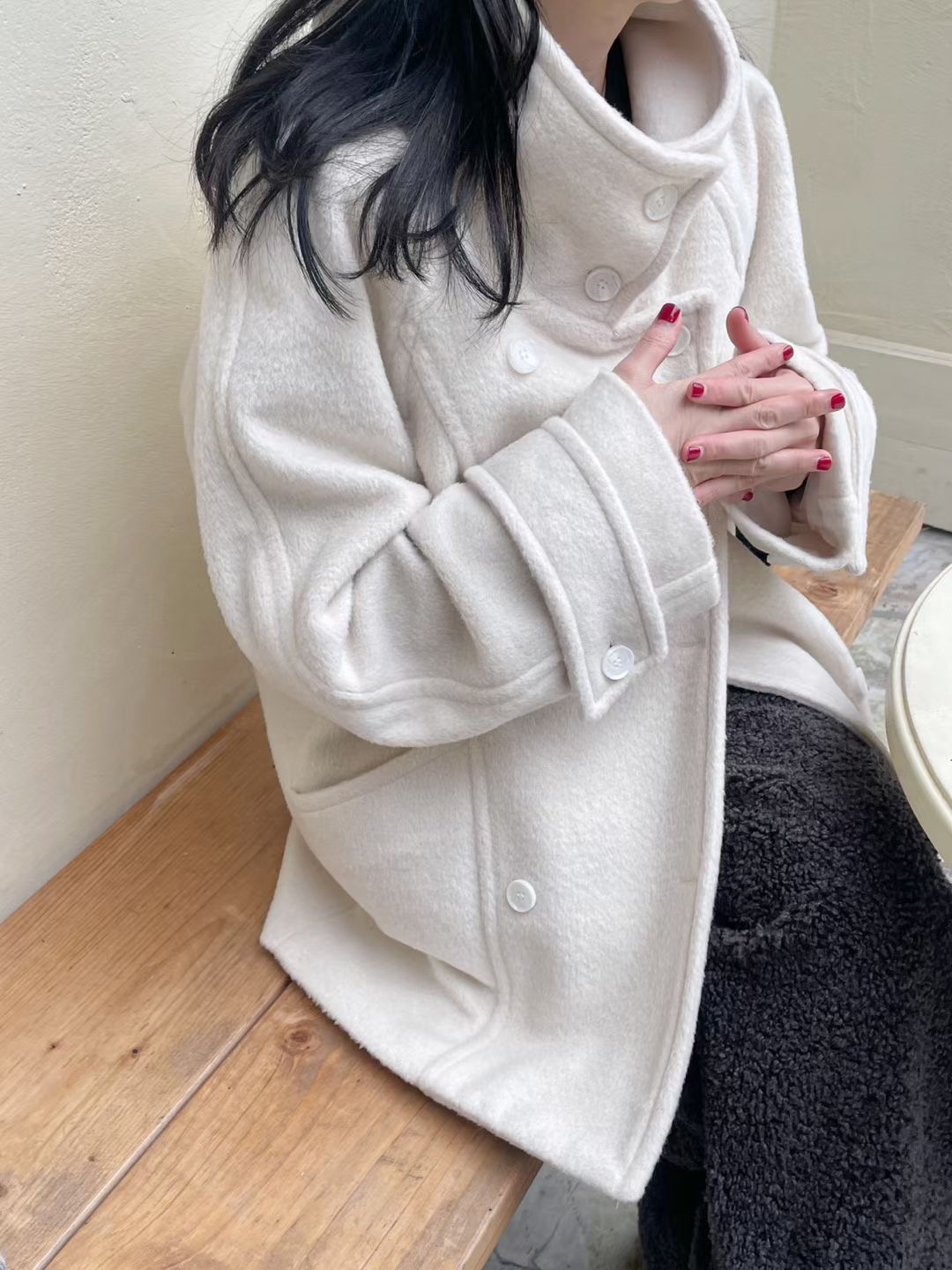 MADE東大門直郵女裝新款真品24秋冬人氣休閑短款大衣羊毛高領MADE短款大衣