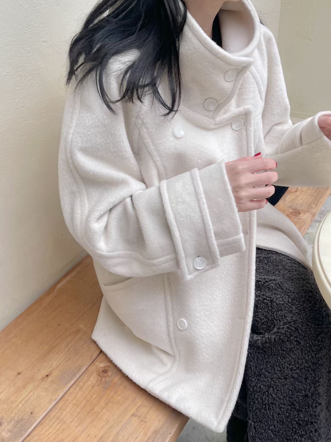 MADE東大門直郵女裝新款真品24秋冬人氣休閑短款大衣羊毛高領MADE短款大衣