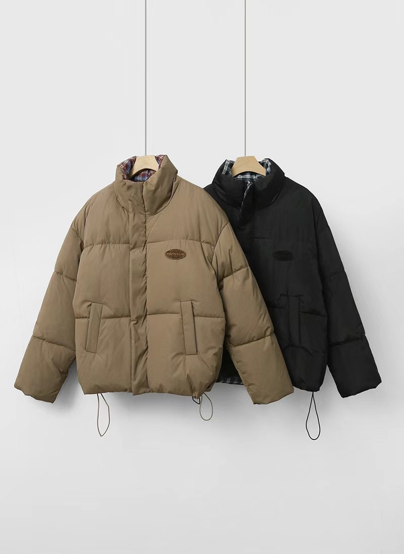 DKS08東大門實拍女士新品職業休閑推薦短款棉服格紋填充雙面DKS08短款棉服