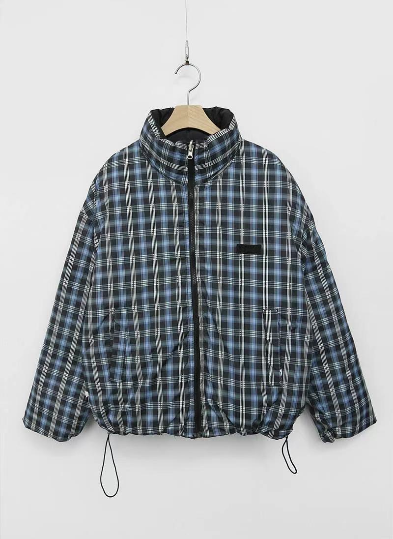 DKS08東大門實拍女士新品職業休閑推薦短款棉服格紋填充雙面DKS08短款棉服