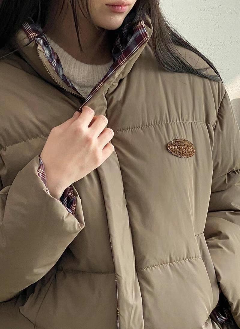DKS08東大門實拍女士新品職業休閑推薦短款棉服格紋填充雙面DKS08短款棉服