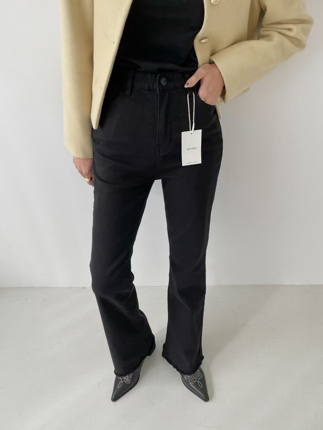 OH YEAH東大門實拍女裝新款人氣24秋冬時尚推薦牛仔褲拉絨OH YEAH牛仔褲圖色1
