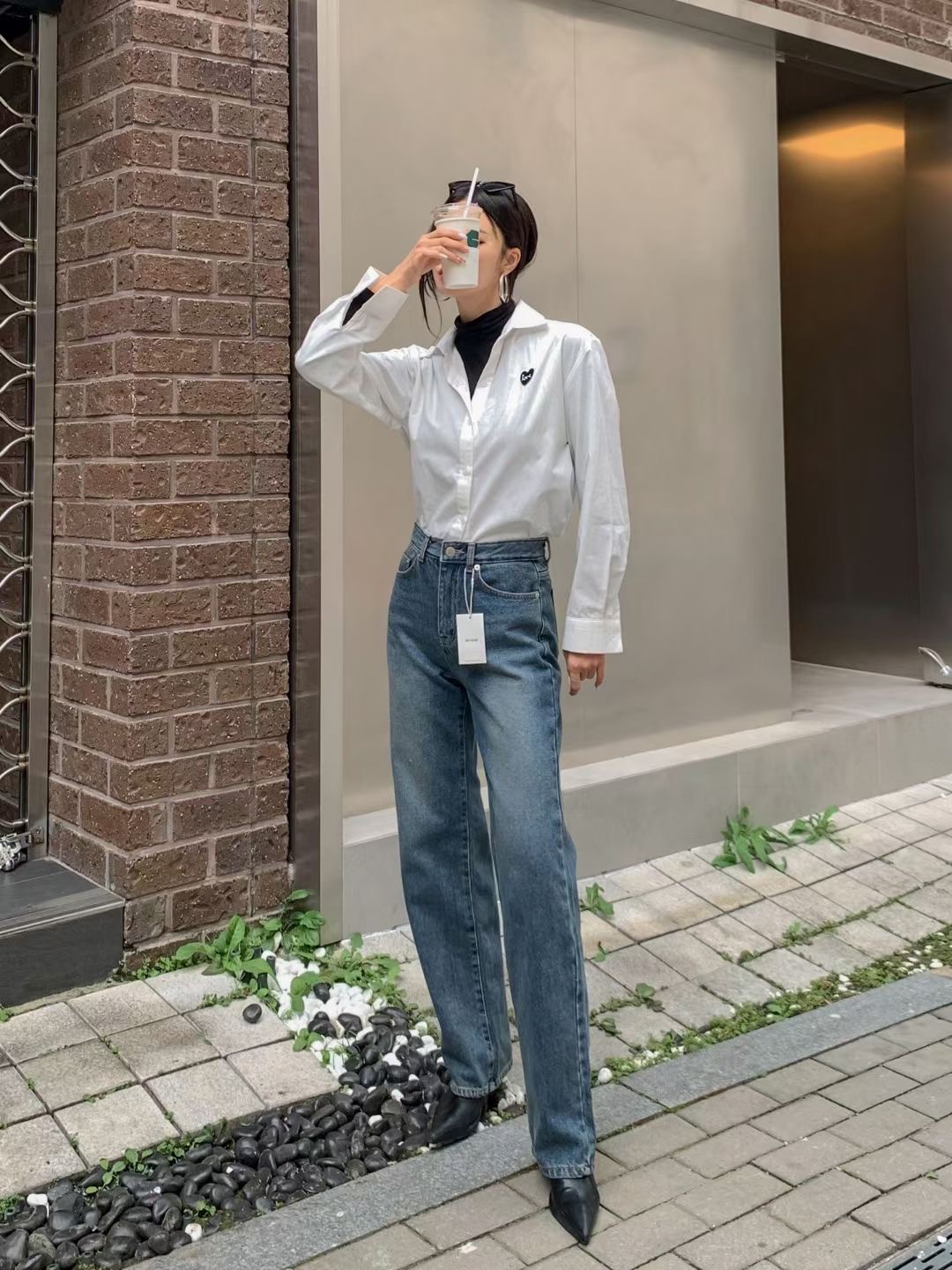 OH YEAH東大門實拍女士新款職業休閑推薦時尚熱賣牛仔褲拉絨OH YEAH牛仔褲