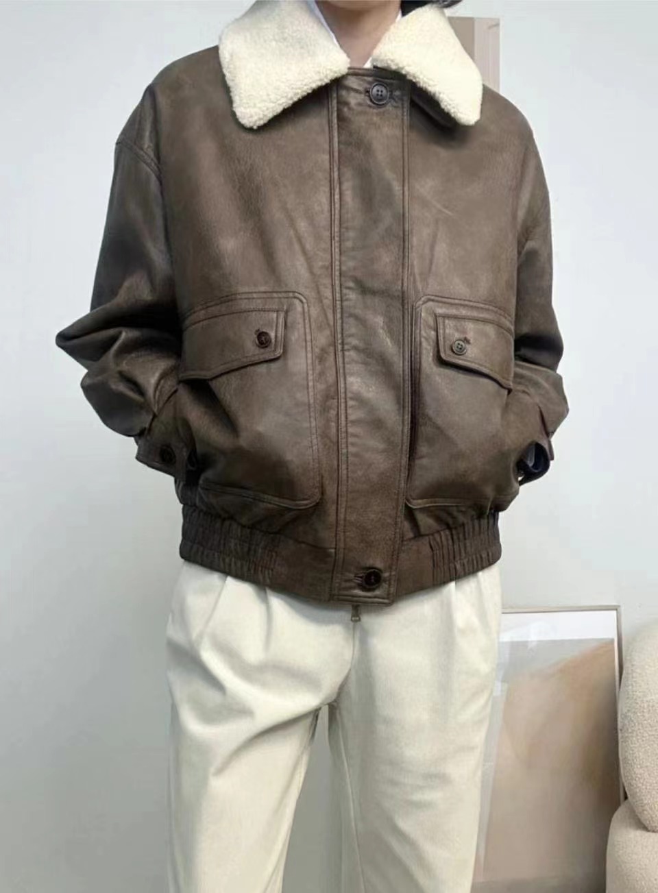 CELLONA韓國直郵女裝新品24秋冬休閑推薦人氣真品短款大衣皮革CELLONA短款大衣