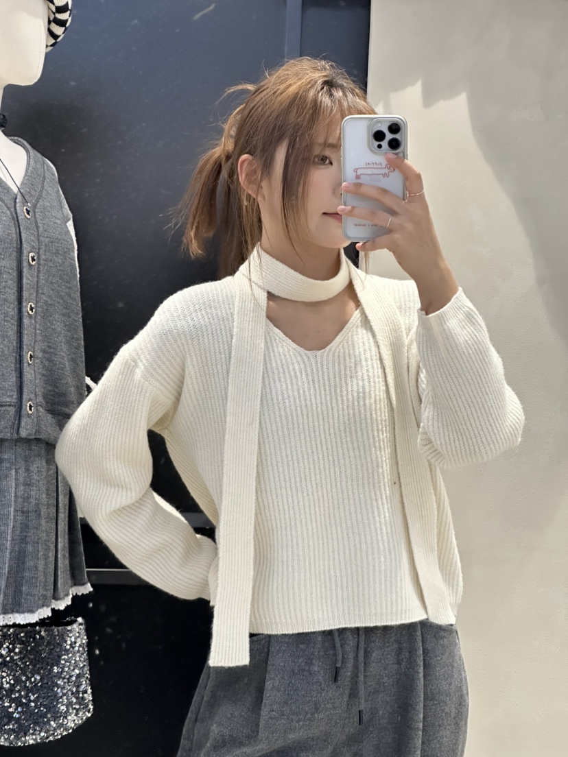 MILLIMETER直郵韓國代購女裝新品職業人氣24秋冬針織衫含圍巾MILLIMETER針織衫
