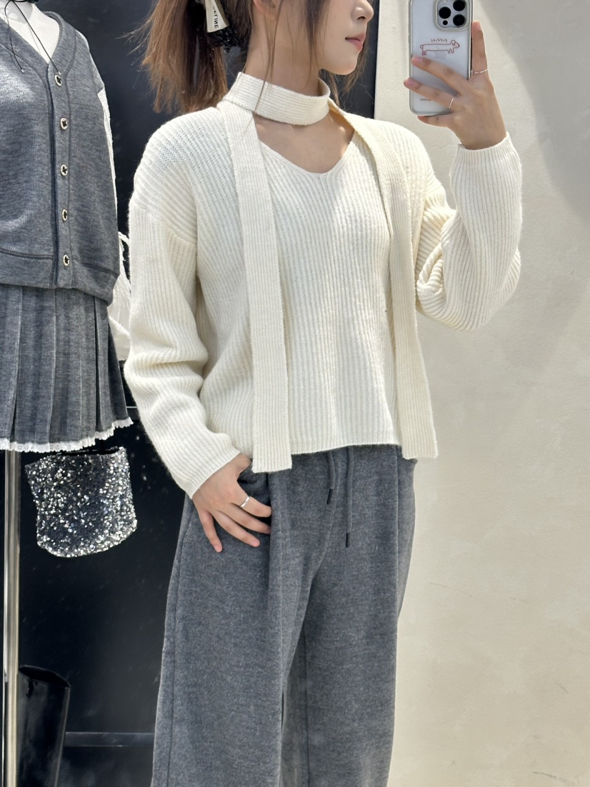 MILLIMETER直郵韓國代購女裝新品職業人氣24秋冬針織衫含圍巾MILLIMETER針織衫