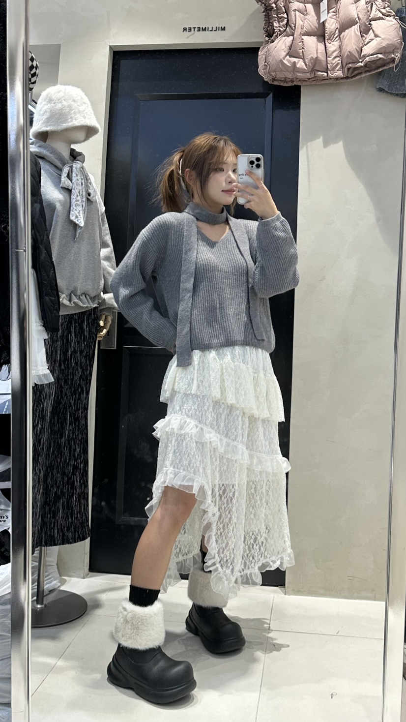 MILLIMETER直郵韓國代購女裝新品職業人氣24秋冬針織衫含圍巾MILLIMETER針織衫