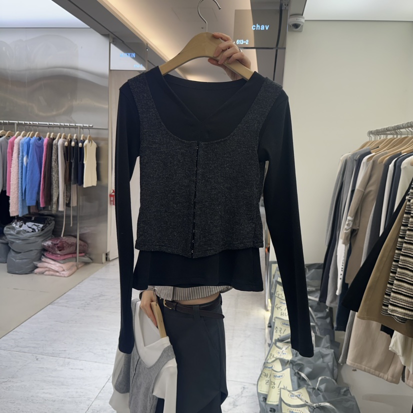 CHAV韓國直郵東大門代購女裝新款職業休閑長袖T恤假兩件春款CHAV長袖T恤圖色2