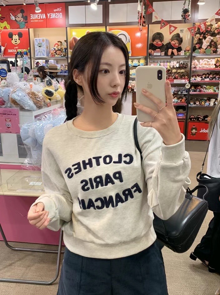OBE東大門代購女裝新品24秋冬人氣真品休閑職業時尚衛衣加絨OBE衛衣圖色2左二色