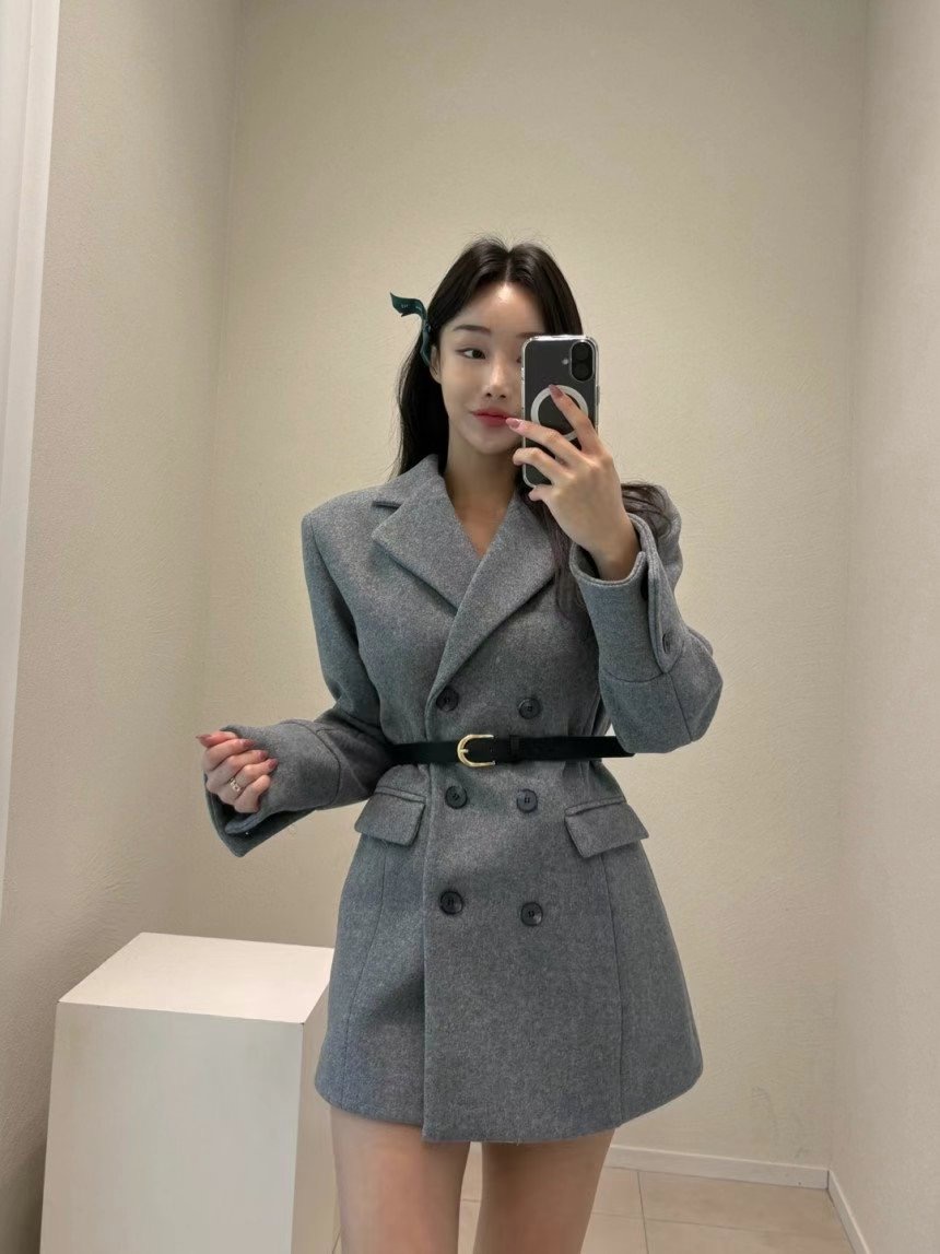 EEYOU東大門直郵女裝新品推薦時尚職業真品中長款大衣含腰帶EEYOU中長款大衣