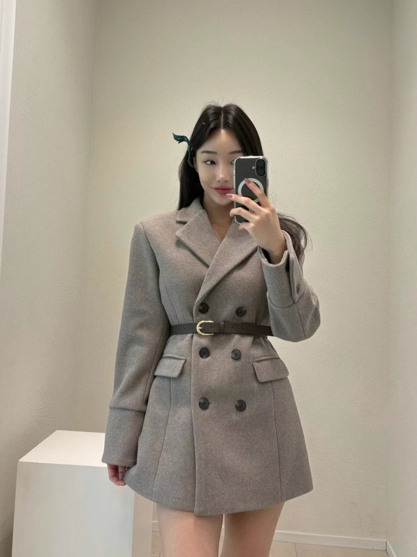 EEYOU東大門直郵女裝新品推薦時尚職業真品中長款大衣含腰帶EEYOU中長款大衣
