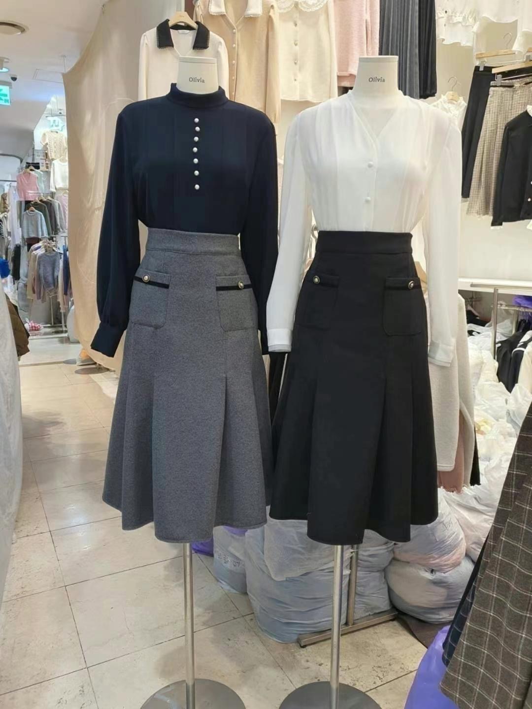OLIVIA韓國直郵女裝新品推薦24秋冬職業真品半身裙中短裙百褶OLIVIA半身裙/中短裙