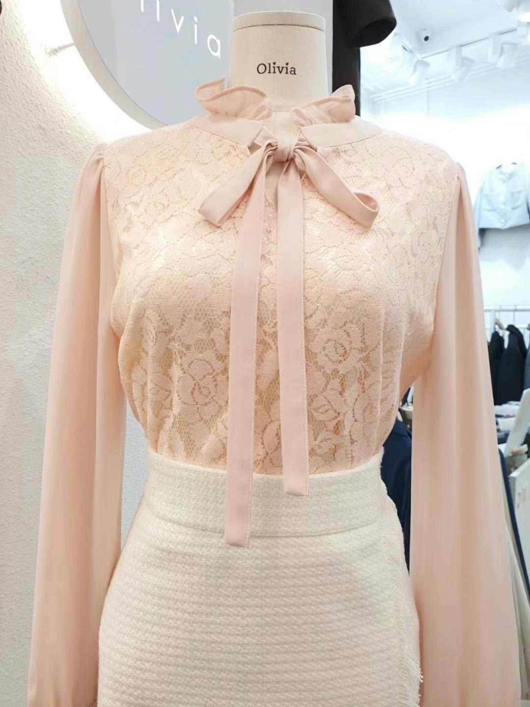 OLIVIA東大門實拍女士新款時尚休閑真品24秋冬襯衫蕾絲衫蕾絲OLIVIA襯衫/蕾絲衫