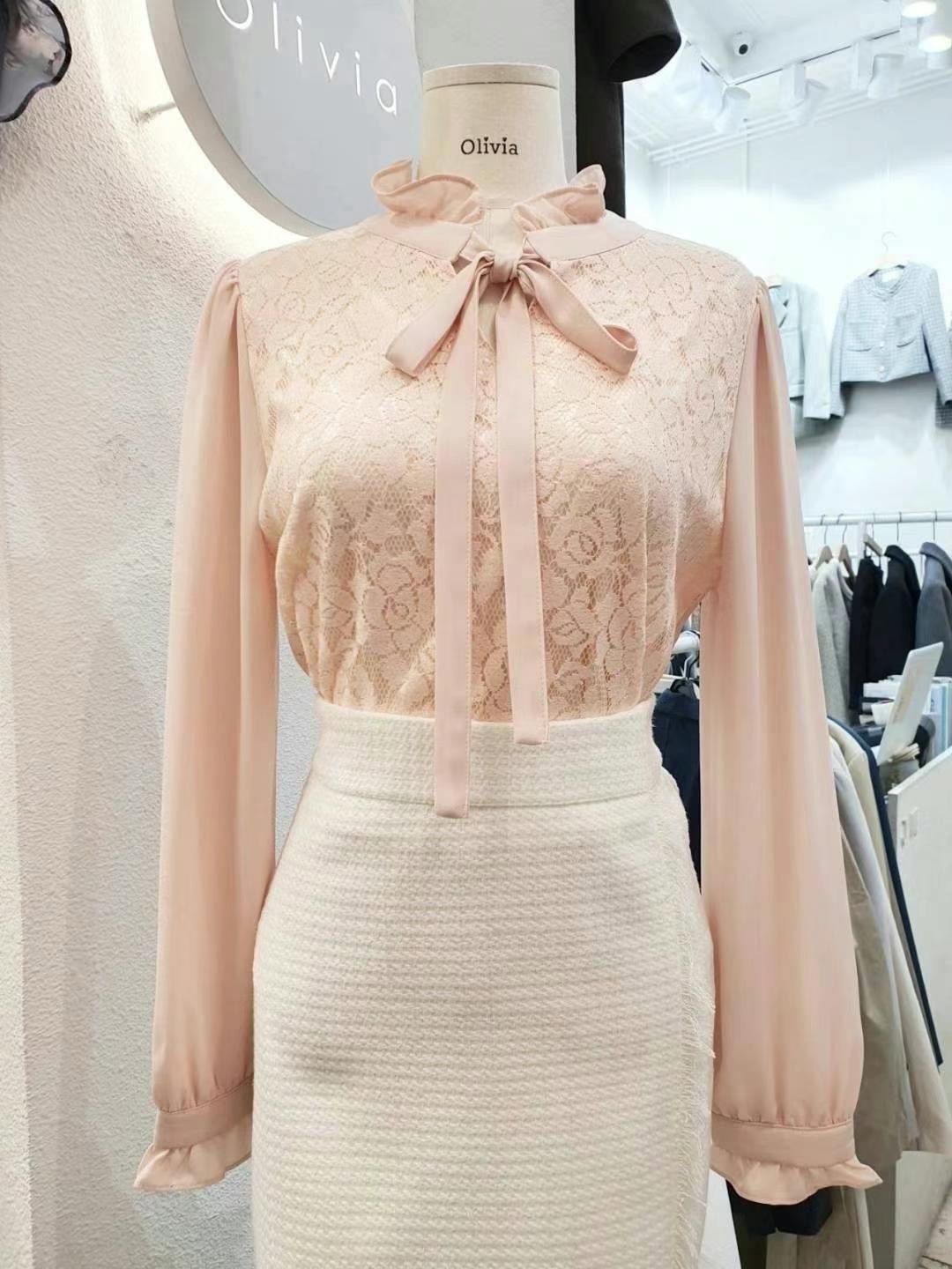 OLIVIA東大門實拍女士新款時尚休閑真品24秋冬襯衫蕾絲衫蕾絲OLIVIA襯衫/蕾絲衫圖色2