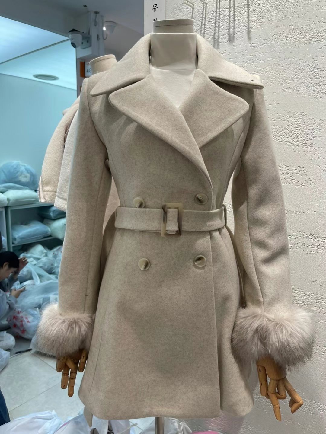 EEYOU東大門代購女士新品休閑熱賣時尚人氣中長款大衣含腰帶EEYOU中長款大衣