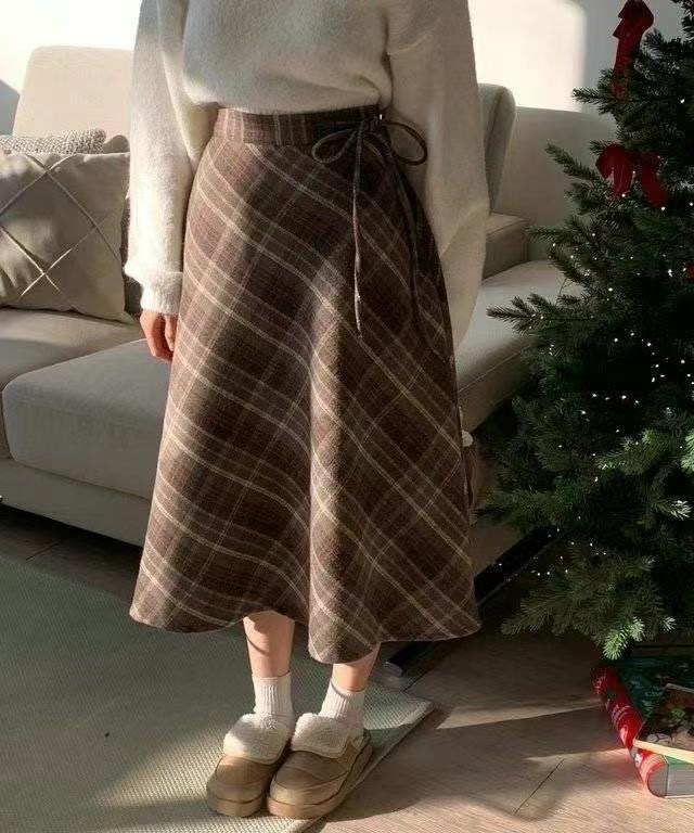 OLIVIA東大門代購女士新品職業24秋冬半身裙中短裙格紋半身裙OLIVIA半身裙/中短裙