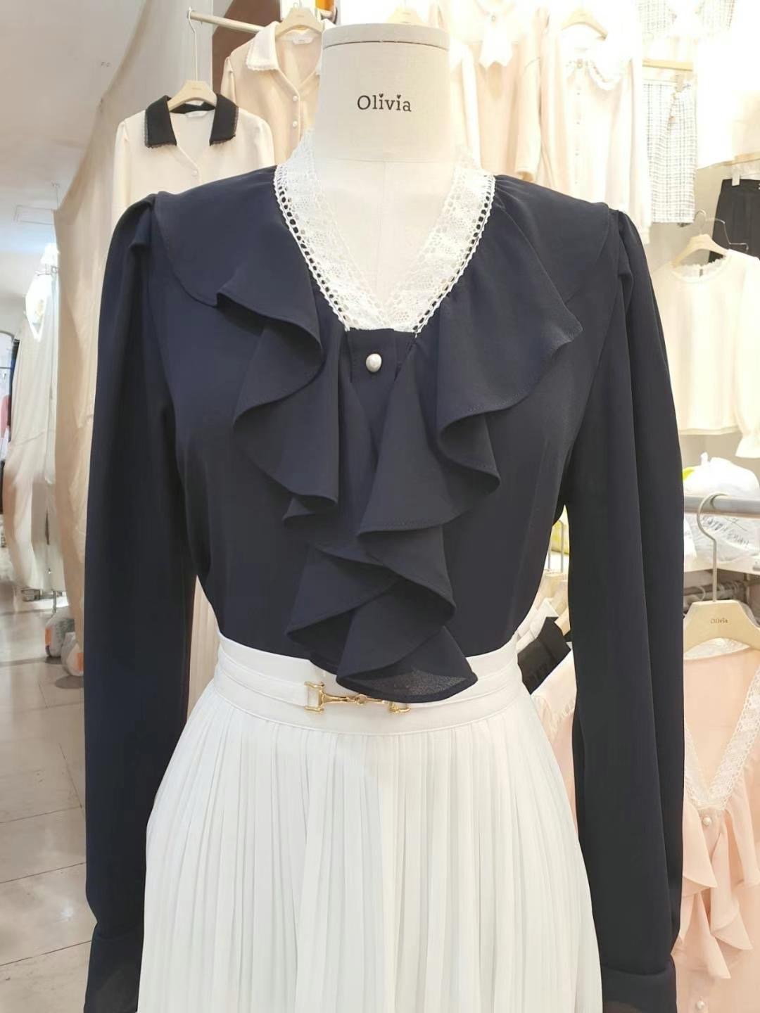 OLIVIA東大門直郵女裝新品休閑真品24秋冬人氣襯衫蕾絲衫蕾絲OLIVIA襯衫/蕾絲衫