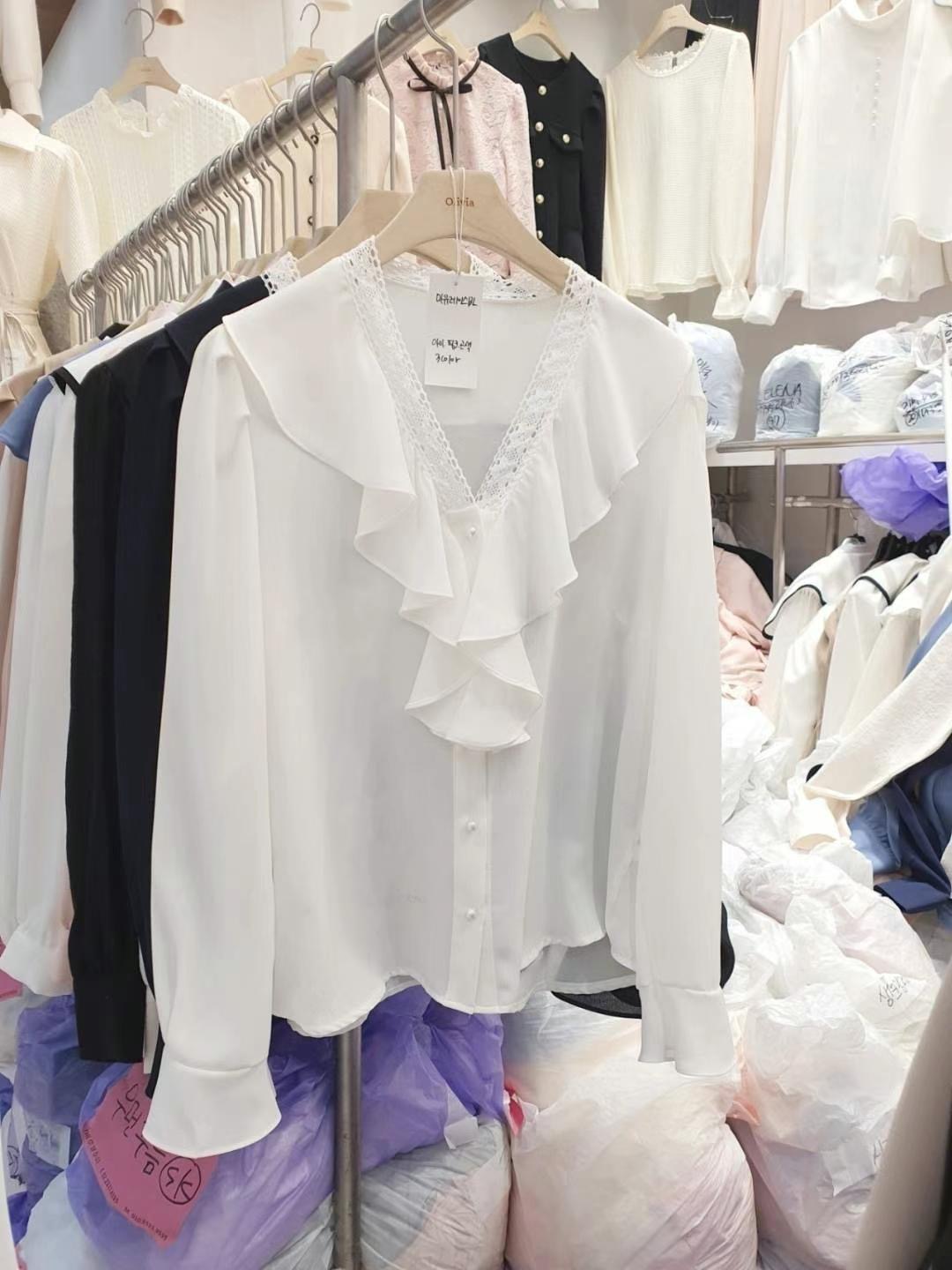 OLIVIA東大門直郵女裝新品休閑真品24秋冬人氣襯衫蕾絲衫蕾絲OLIVIA襯衫/蕾絲衫