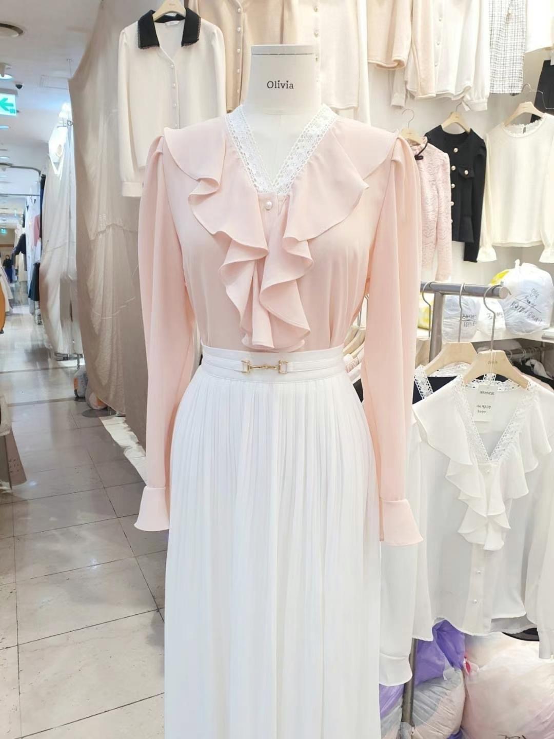 OLIVIA東大門直郵女裝新品休閑真品24秋冬人氣襯衫蕾絲衫蕾絲OLIVIA襯衫/蕾絲衫