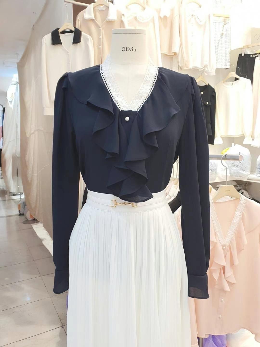 OLIVIA東大門直郵女裝新品休閑真品24秋冬人氣襯衫蕾絲衫蕾絲OLIVIA襯衫/蕾絲衫