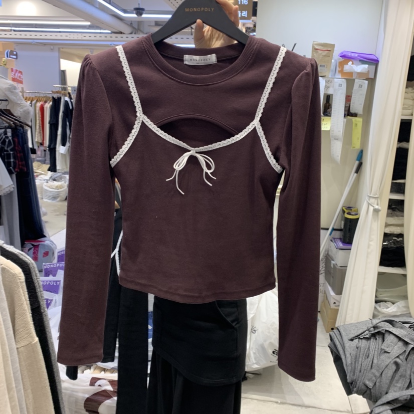 MONO_POLY韓國直郵女裝新品職業熱賣真品時尚長袖T恤假兩件KC MARKET長袖T恤圖色2