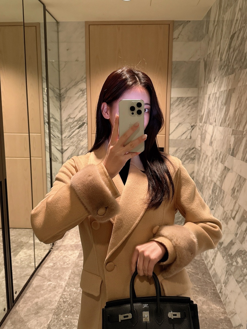 ON:UP東大門直郵女士新品人氣職業熱賣中長款大衣手工制作水貂ON:UP中長款大衣