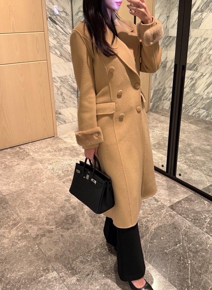 ON:UP東大門直郵女士新品人氣職業熱賣中長款大衣手工制作水貂ON:UP中長款大衣