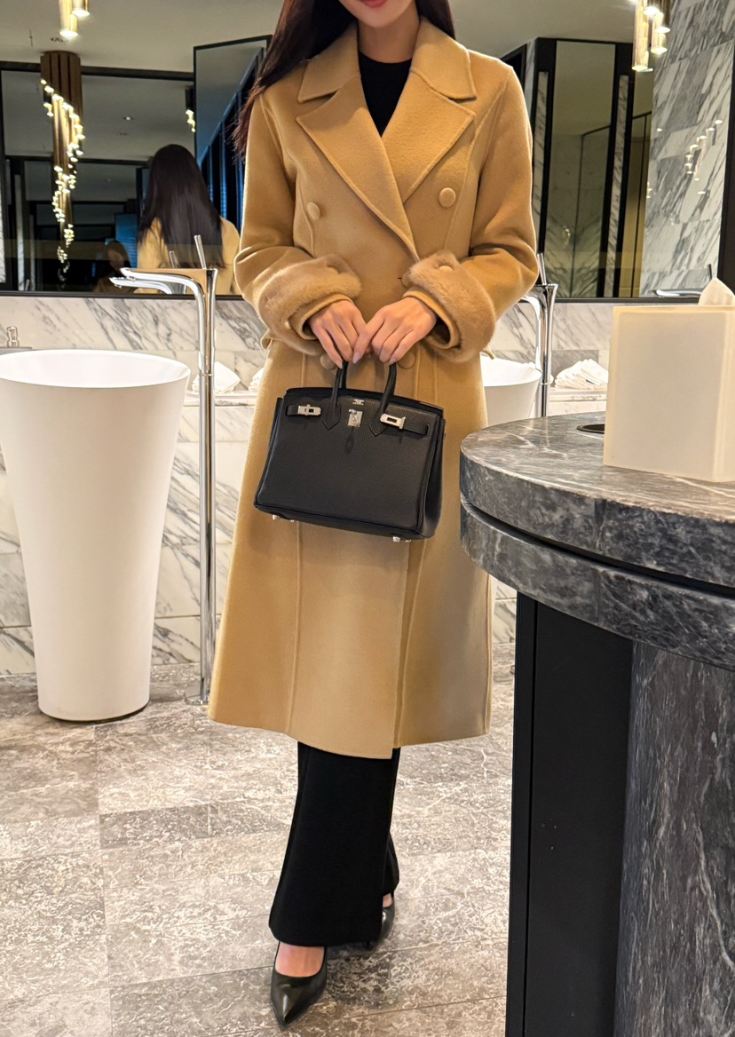 ON:UP東大門直郵女士新品人氣職業熱賣中長款大衣手工制作水貂ON:UP中長款大衣
