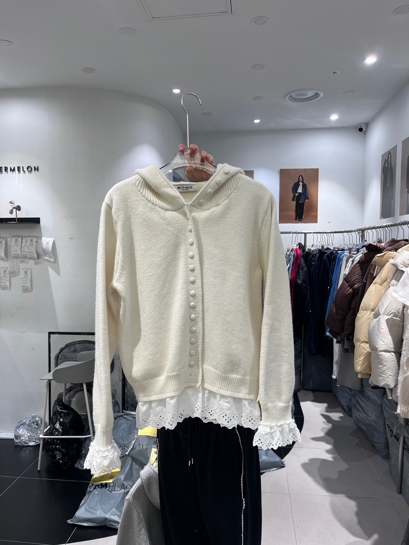 WATERMELON韓國代購女士新品職業熱賣時尚針織衫春款兜帽蕾絲STATEMENT針織衫圖色1