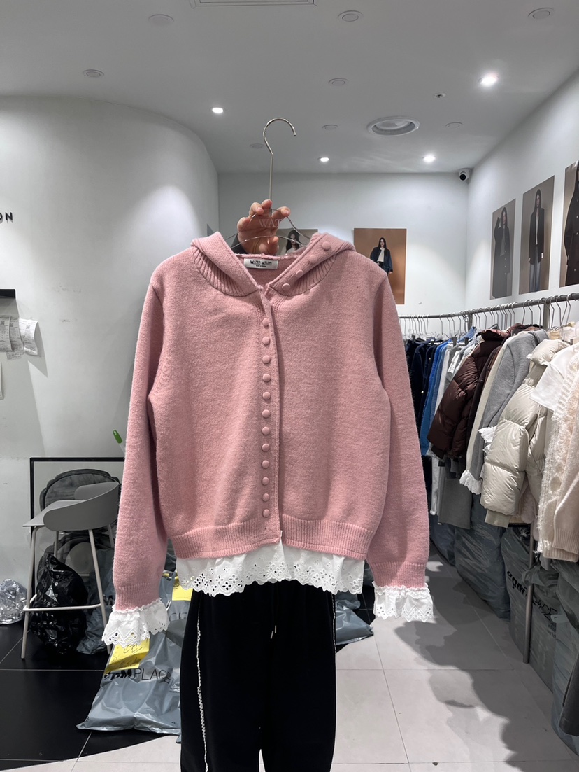 WATERMELON韓國代購女士新品職業熱賣時尚針織衫春款兜帽蕾絲STATEMENT針織衫圖色2