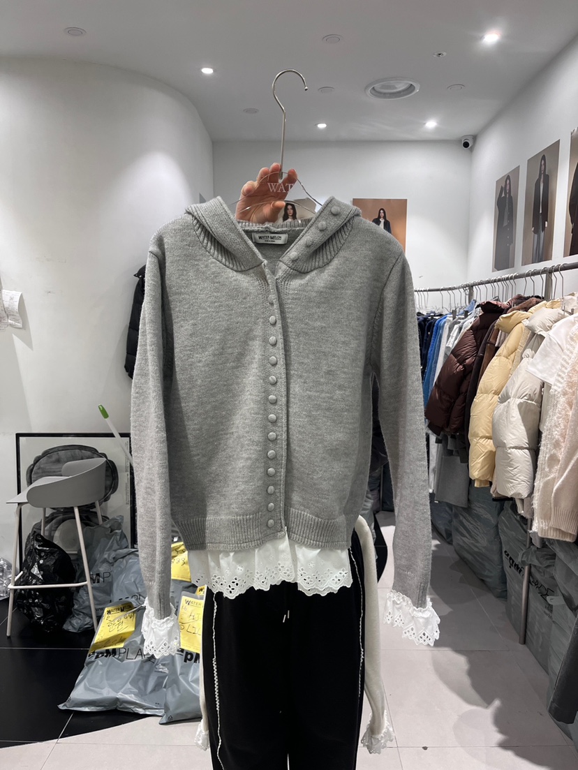 WATERMELON韓國代購女士新品職業熱賣時尚針織衫春款兜帽蕾絲STATEMENT針織衫圖色3