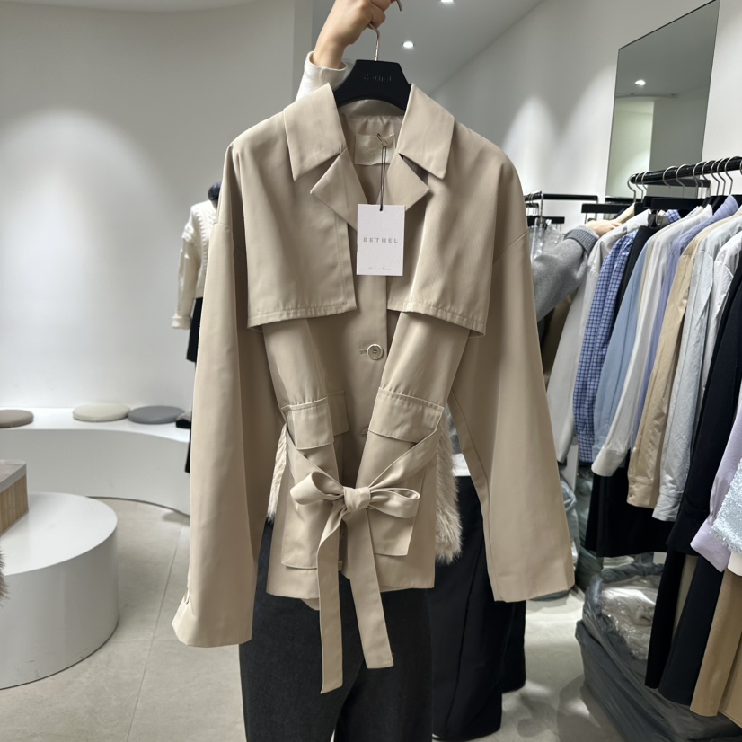 Bethel東大門代購女裝新品24秋冬人氣真品時尚夾克含腰帶春款BETHEL夾克圖色2