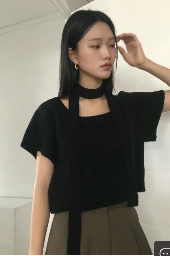 AUTHENTIC直郵韓國代購女裝新款真品時尚24秋冬針織衫含脖帶AUTHENTIC針織衫