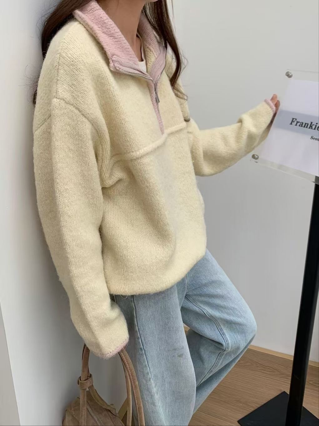 DIFFER韓國直郵東大門實拍女裝新品人氣休閑熱賣職業衛衣拉鏈DIFFER衛衣
