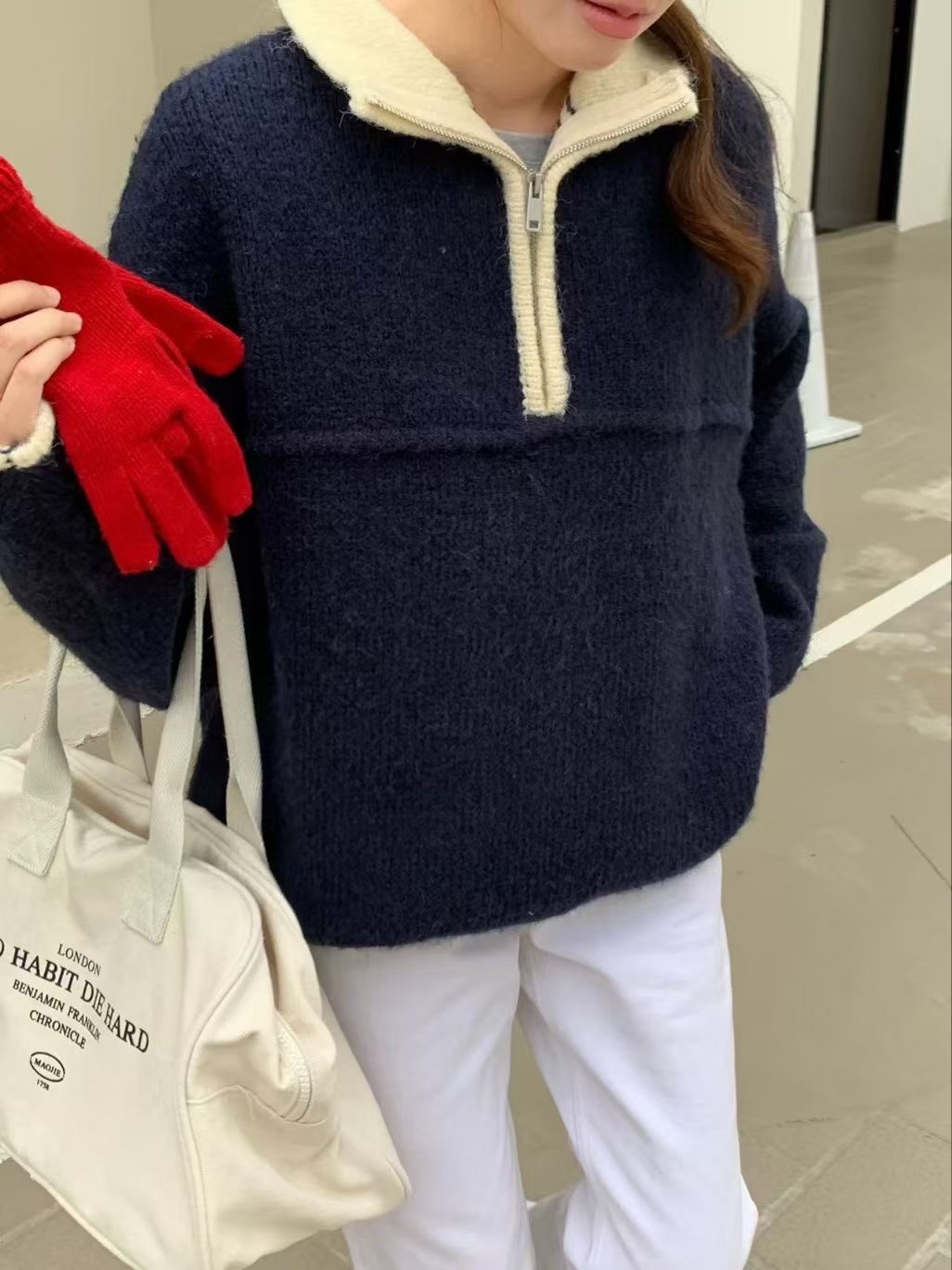 DIFFER韓國直郵東大門實拍女裝新品人氣休閑熱賣職業衛衣拉鏈DIFFER衛衣圖色4