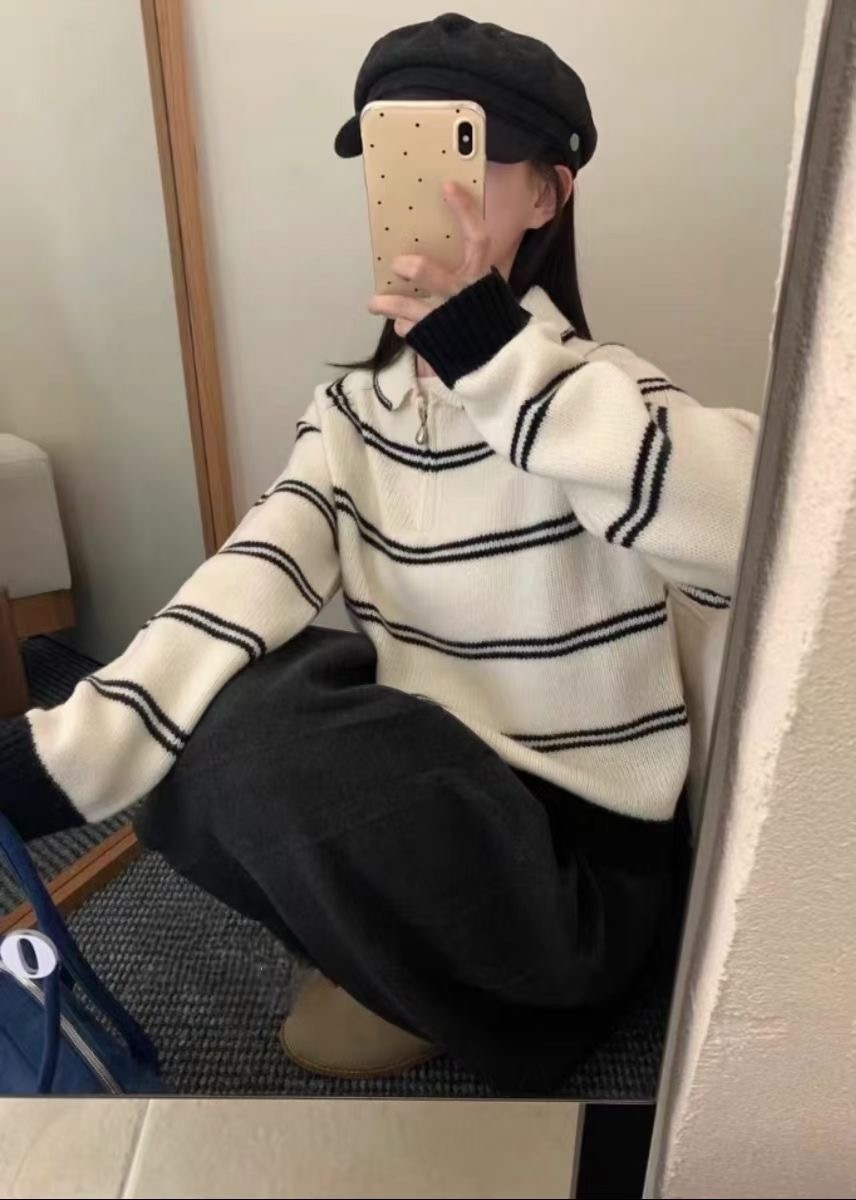 DIFFER直郵韓國代購女裝新品職業休閑真品推薦針織衫拉鏈圓領DIFFER針織衫