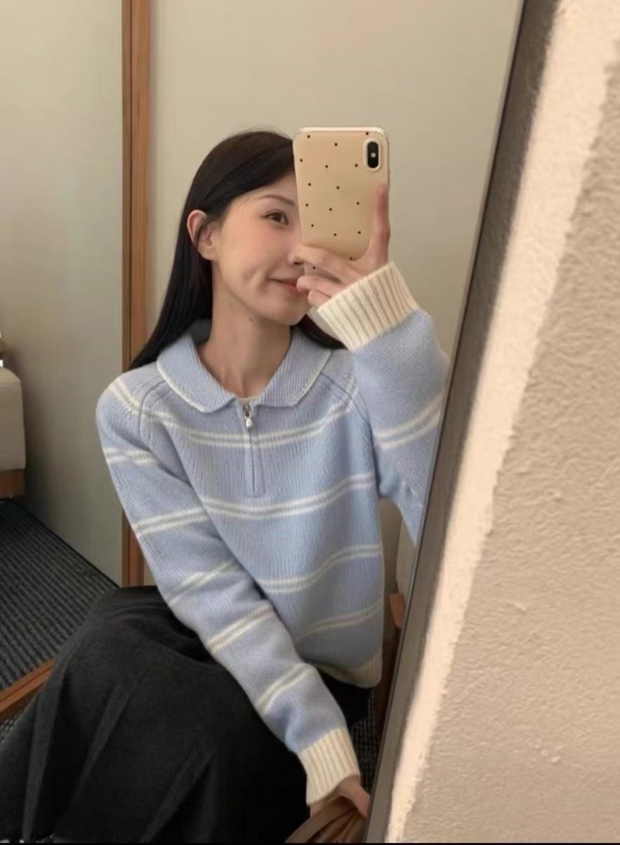 DIFFER直郵韓國代購女裝新品職業休閑真品推薦針織衫拉鏈圓領DIFFER針織衫圖色3