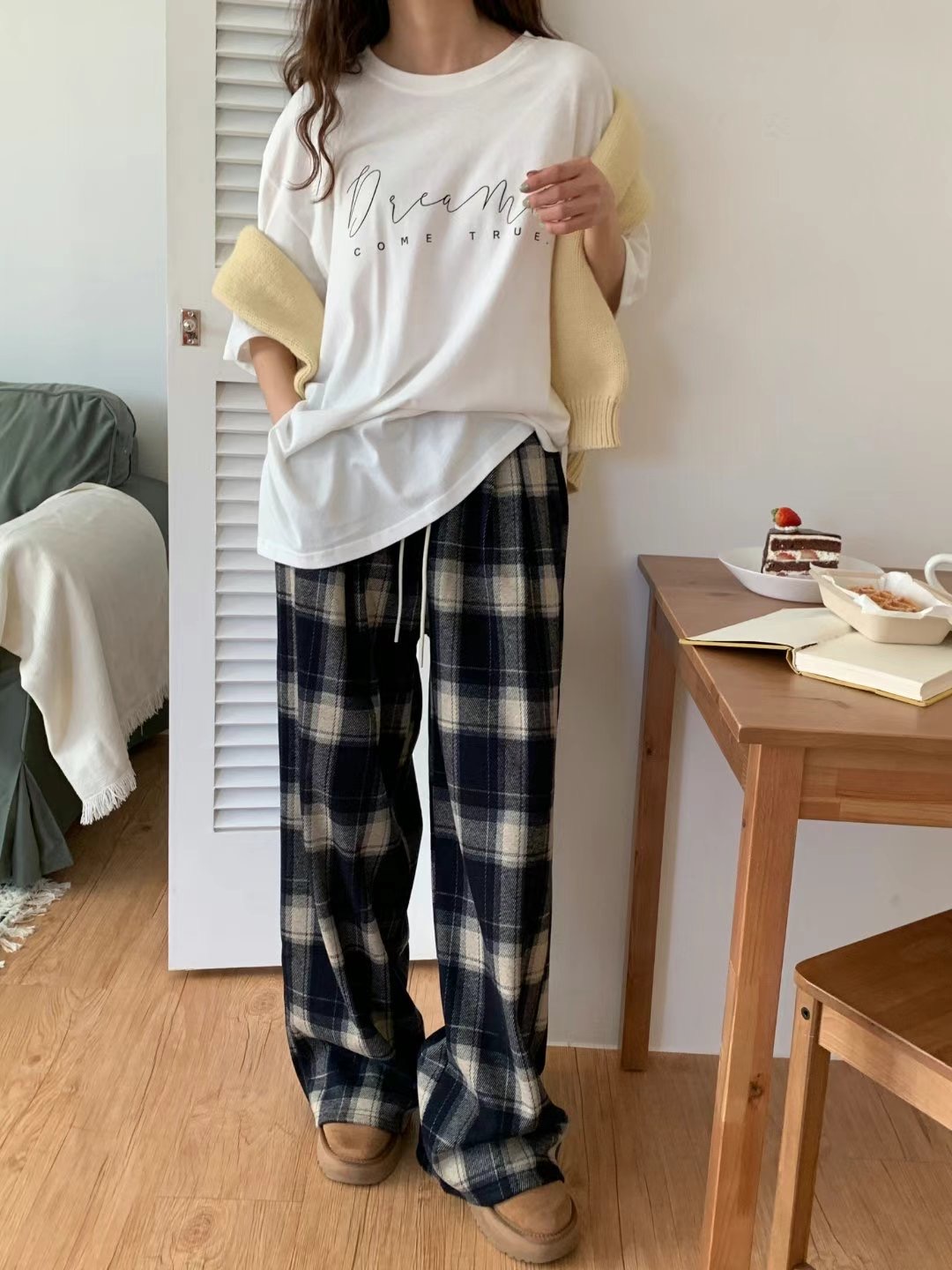 TDOUBLEJ東大門實拍女士新品熱賣時尚推薦休閑休閑褲水貂格紋TDOUBLEJ休閑褲
