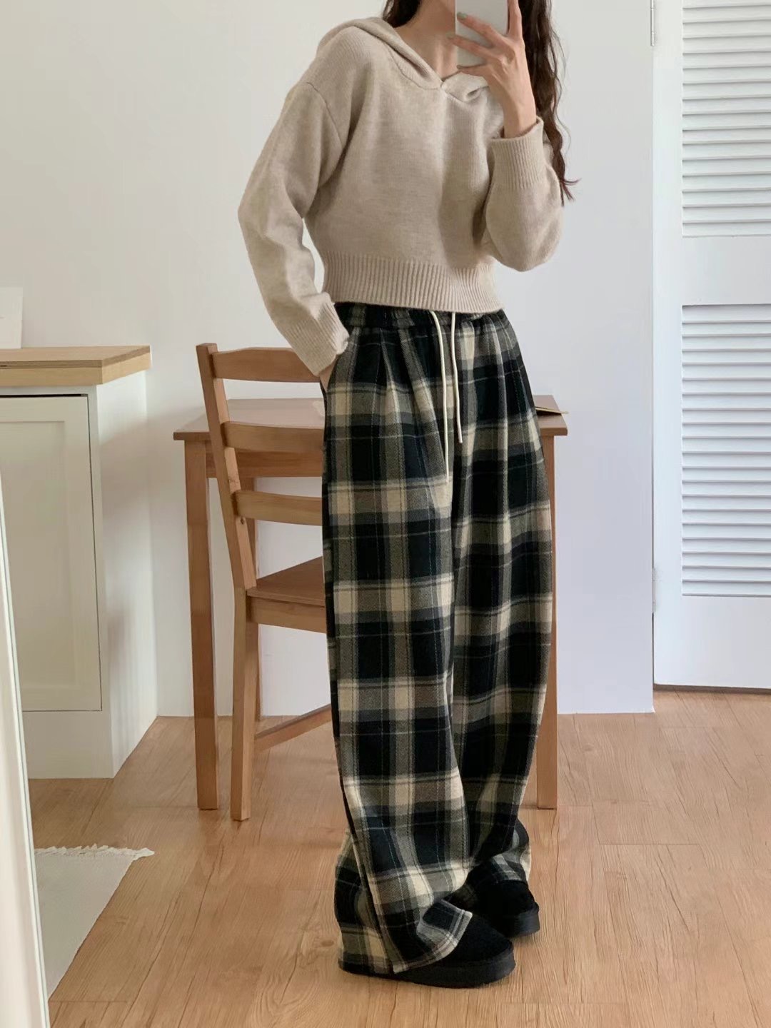 TDOUBLEJ東大門實拍女士新品熱賣時尚推薦休閑休閑褲水貂格紋TDOUBLEJ休閑褲