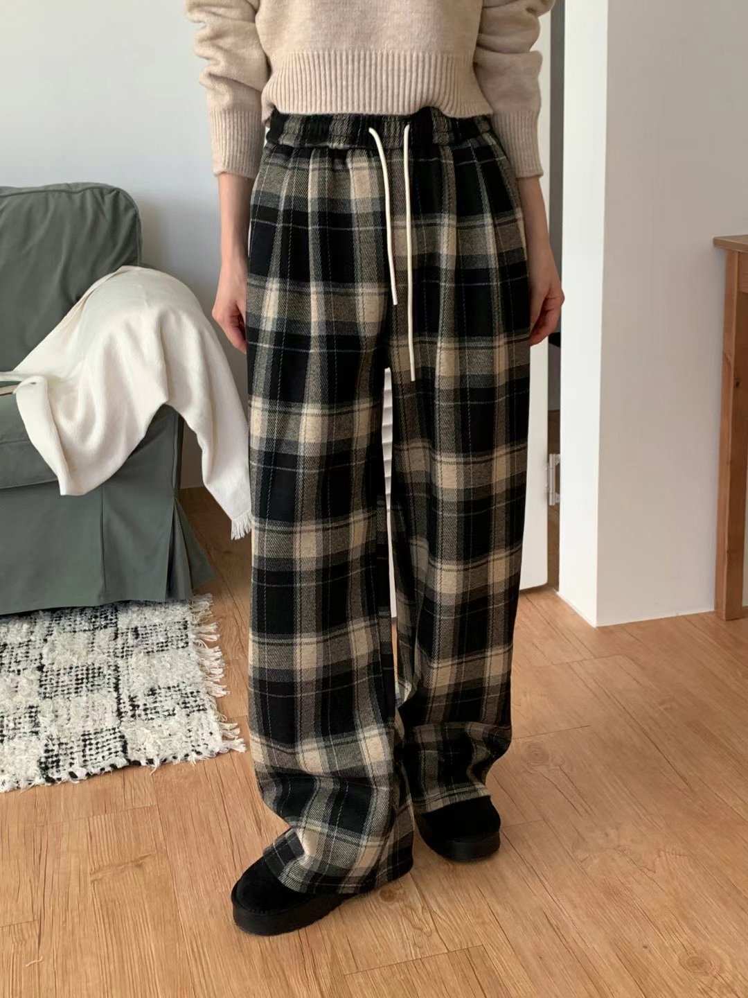 TDOUBLEJ東大門實拍女士新品熱賣時尚推薦休閑休閑褲水貂格紋TDOUBLEJ休閑褲圖色3