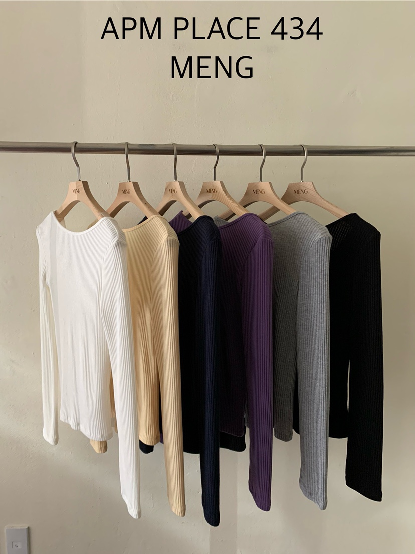 MENG韓國直郵女裝新品24秋冬推薦真品時尚熱賣長袖T恤雙面羅紋MENG長袖T恤