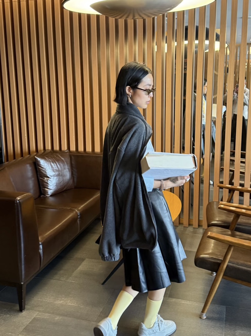 MENG直郵韓國代購女裝新品職業人氣24秋冬半身裙中短裙皮革褶皺MENG半身裙/中短裙