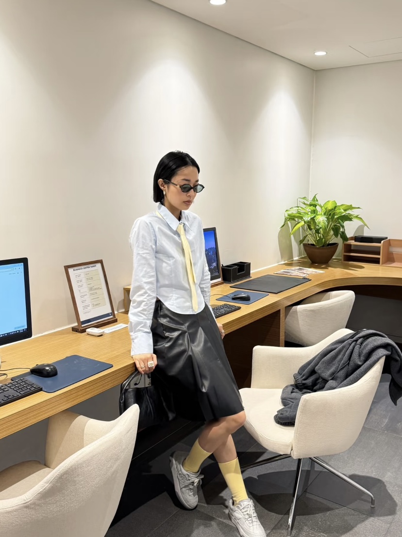 MENG直郵韓國代購女裝新品職業人氣24秋冬半身裙中短裙皮革褶皺MENG半身裙/中短裙