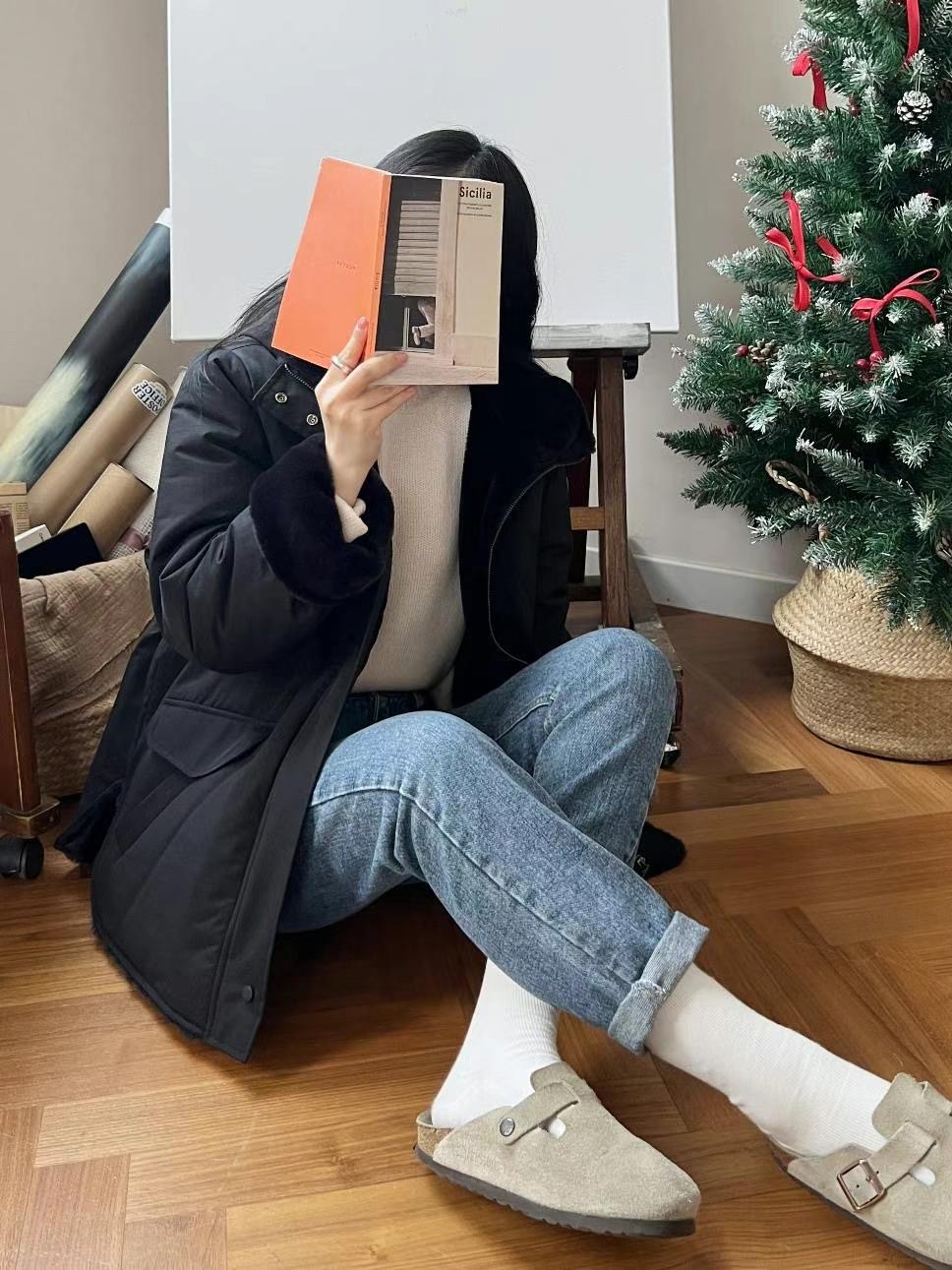 MU 뮤-T韓國代購女裝新品熱賣25春夏短款大衣毛皮加絨填充MU 뮤-T短款大衣