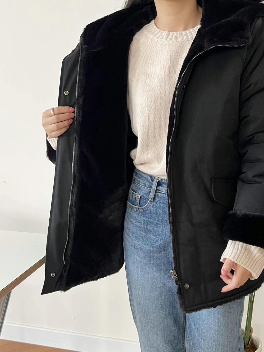 MU 뮤-T韓國代購女裝新品熱賣25春夏短款大衣毛皮加絨填充MU 뮤-T短款大衣